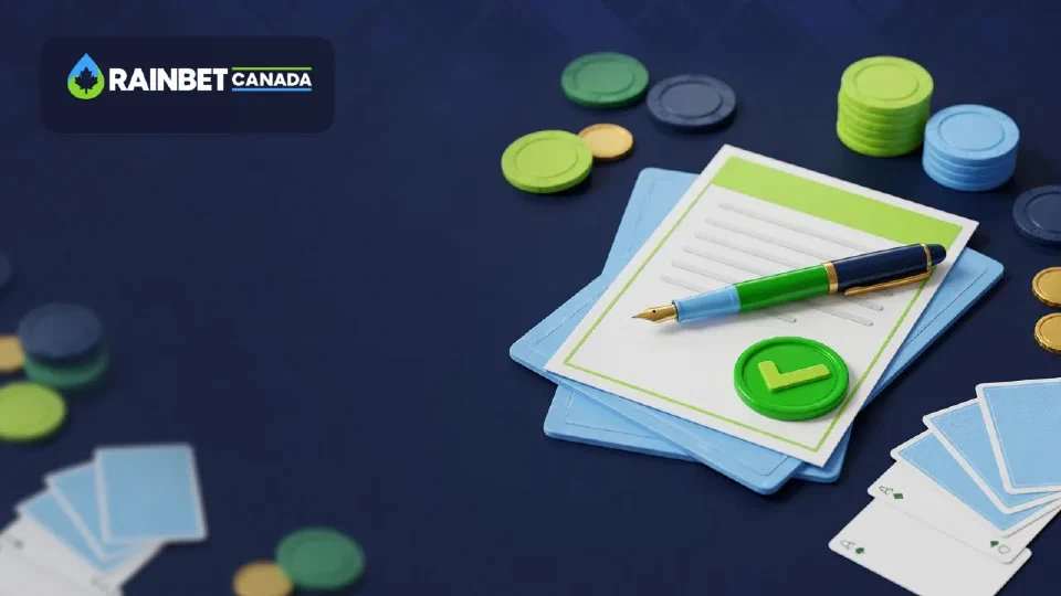 Folded agreement with a pen and a tick mark on a dark desk